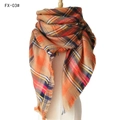 Autumn winter faux cashmere oversized scarf with colorful plaid pattern and tassels - 140x140cm / 03# Orange Multicolor Plaid