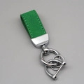 Premium green suede leather car keychain with silver metal hardware and anti-lost D-ring - Short Style / Green/Silver