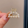 Golden hair claw clip with double rows of white pearls for elegant high ponytail styles - 2# D-shaped Full Pearl (2cm)