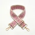 Detail of pink and beige geometric woven shoulder strap with gold metal buckles - S5 Pink