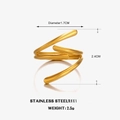 18K gold plated stainless steel spiral leaf ring with dimensions and weight specs - Gold