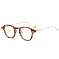 Retro round glasses frame with amber tortoiseshell texture and slim gold metal temples - Tortoiseshell Gold