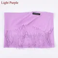 Lavender faux cashmere scarf with long fringe and black Cashmere brand label for winter - Light Purple