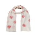 Close-up of lightweight white scarf featuring red floral print and fringe edges - 70*180cm / Beige