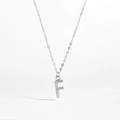 Vista dettagliata del ciondolo lettera F in argento S925 con zirconi brillanti sulla collana - Argento 925 / Lettera F