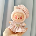 Plush doll dressed in a pink tweed style outfit with a pearl bow necklace - Small Pink Nini / First And Second Generation Keychains Are Compatible With La Cloth Dolls. Dolls Not Included.