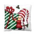 Christmas pillowcase featuring a cute gnome holding a large green gift box on white background - Style 32-White Gnome with Big Gift Box
