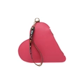 Chic pink heart-shaped leather handbag with a colorful patterned shoulder strap - Rose Red