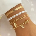 Ensemble de 4 bracelets avec chaîne à chevrons dorée, perles et breloque rose - HS596-27 Or Perle Rose Ensemble 4pcs