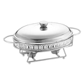 Ovaler silberner Speisenwärmer aus Edelstahl mit Tablett und dekorativem Gestell - 2.5L Oval Silber