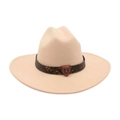 Beige wool felt western cowboy hat with leopard print band and bronze leopard head buckle - One Size / Beige