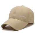 Khaki breathable baseball cap with laser-cut holes and white Sports logo print - Khaki