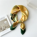 70cm silk square scarf featuring yellow and green lotus crane prints as a hair band - 70cm / Sunset Lotus