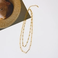Double-layered 18K gold plated stainless steel necklace with paperclip and bead chain - Gold (CK677)