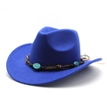 Detail of blue wool cowboy hat featuring turquoise gemstone beads and braided leather band - M (56-58cm) / Blue