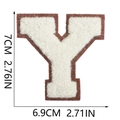 Detail showing letter Y chenille patch with brown felt edge and 7cm size dimensions - Letter Y