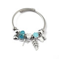 Detailed macro view of beaded steel bangle with Love my Valentine heart and blue charms - Lake Blue