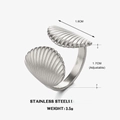 Anello regolabile in acciaio inossidabile con dettagliati decori a conchiglia d'argento - Anello con Conchiglia Colore Acciaio