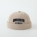 Detail of Brooklyn letter embroidery on khaki corduroy docker cap for kids - 52cm (2-5 Years) / Brooklyn Letter - Khaki