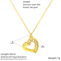 Collana a cuore in acciaio inossidabile 304 placcato oro 18K con strass su catena 45cm - Stile Cuore con Zirconi Micro-intarsiati (SN388G)