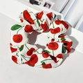 Elastic white scrunchie featuring a vibrant red cherry print for sweet ponytail styling - White Base Red Cherry Print / Cherry