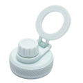 Detailed view of light blue plastic lid with magnetic handle and flip-top for sports bottle - Cyan White