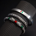 Detail of silver double leopard head bracelets set with natural stones on display - Leopard Bracelet Three-piece Set In Steel