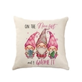 Pink Christmas gnome linen pillowcase with watercolor pattern on beige background - Cartoon Gnomes (2307-3)