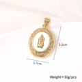 Macro view of oval gold-plated Virgin Mary pendant with mother of pearl and zircon details - Oval Floral Virgin Mary (Pendant Only)