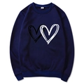 Felpa girocollo blu navy con stampa a cuore, top casual a maniche lunghe in misto cotone - S / Graffiti a Doppio Cuore / Blu navy