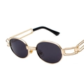 Steampunk oval sunglasses with gold metal hollow temples and dark grey lenses - Gold Frame Dark Grey Lens