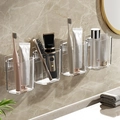 Wall-mounted clear acrylic bathroom organizer set for toothbrushes and skincare bottles - Family of 4-Transparent