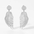 Polished 316 stainless steel earrings featuring hollow silver feather pendants - Feather Silver (D3104)