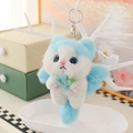 Simpatico portachiavi gatto di peluche azzurro con fiore e chiusura a moschettone - Blu / 15CM