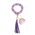 Bracelet porte-clés Mama avec perles en silicone violettes, imprimé léopard et pompon - Violet