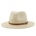 Minimalistische beige strooien panamahoed met bruine leren band en gesp voor zomervakanties - Beige
