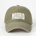 Verstellbare Baseballkappe aus gewaschener Baumwolle in Olivgrün mit Madrid-Aufdruck - Verstellbar / Dunkelbeige