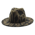Olive green wide brim fedora hat with black cow print animal pattern in wool felt - Army Green