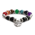 Handmade chakra beaded bracelet with seven colorful stones and a silver heart pendant - Hollow Heart Pendant Style (NSB00037-C7)