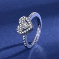 Silver adjustable heart-shaped ring with sparkling crystals and shimmering stones - Heart-shaped Ring [platinum Gold] Ljz-152 / Adjustable Open