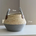 Cesto intrecciato bicolore in paglia beige e cotone grigio con manici, 18x21cm - Grigio Piccolo (Con Fodera Impermeabile)