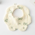 Floral yellow cotton gauze baby bib with ruffle edges and snap button closure - Gauze Flower Wrap - White Cherry Blossoms