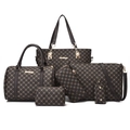 Brown geometric floral print 6-piece handbag set including tote and crossbody bags - Dark Brown