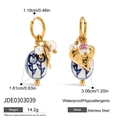 Gold stainless steel hoop earrings with blue floral ceramic beads and pearls - Blue and White Porcelain Flower Bead