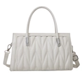 White quilted PU leather handbag with silver handle base and detachable strap - White
