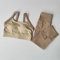 Zweiteiliges Yoga-Set mit Sport-BH und High-Waist-Leggings in Khaki und Beige - S / Khakibraun