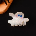 Holografische witte spook haarklem met schattige cartoon gezichtsuitdrukking - Parelmoer Witte Geest-Blauwe Ogen