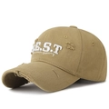 Distressed khaki baseball cap featuring B.S.T 3D embroidery and washed frayed edges - Deep Beige