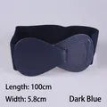 Dark blue wide elastic waist belt with faux leather buckle and 5.8cm width - 100cm Extended / Dark Blue