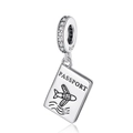 Macro detail of silver S925 passport charm with cubic zirconia and airplane engraving - Silver Passport